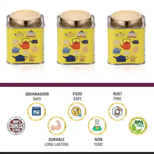 High Gloss Enamel Square Canister Yellow Set Of 3 Pcs