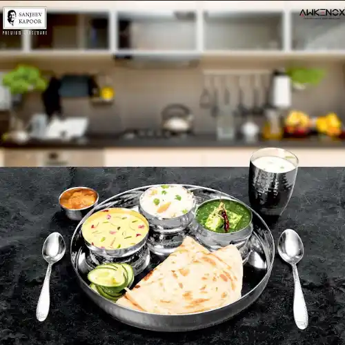 8 PC Belly Thali Set Silver Pvd