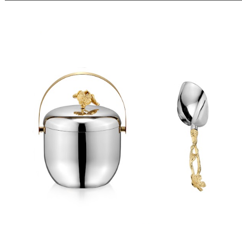 Floral Bar Set – Ice Bucket, Scoop, Double Wall, Hollow Handle