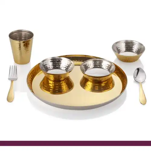 Vento Hammered Copper Antique Thali Set Of 7 Pcs