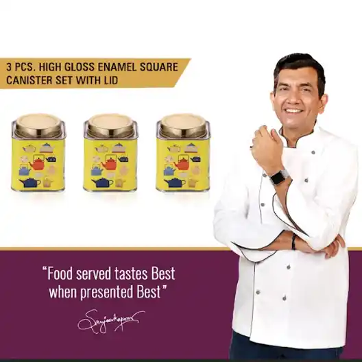 High Gloss Enamel Square Canister Yellow Set Of 3 Pcs