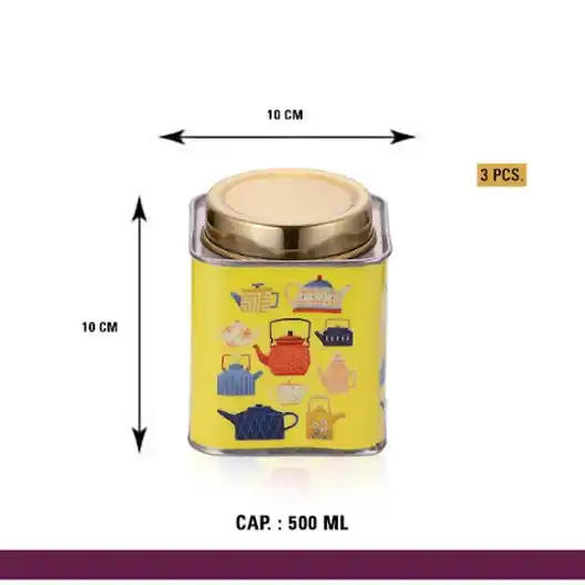High Gloss Enamel Square Canister Yellow Set Of 3 Pcs