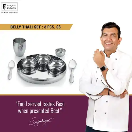 8 PC Belly Thali Set Silver Pvd
