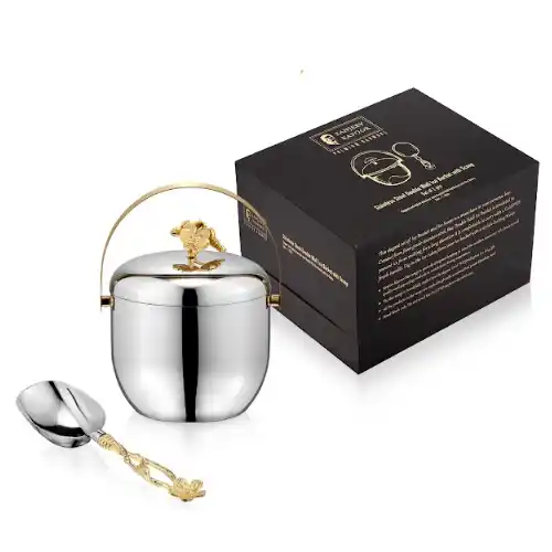 Floral Bar Set – Ice Bucket, Scoop, Double Wall, Hollow Handle