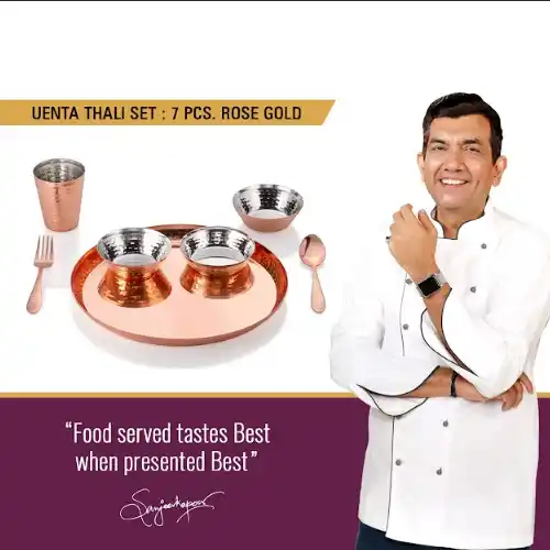 Vento Hammered Copper Antique Thali Set Of 7 Pcs