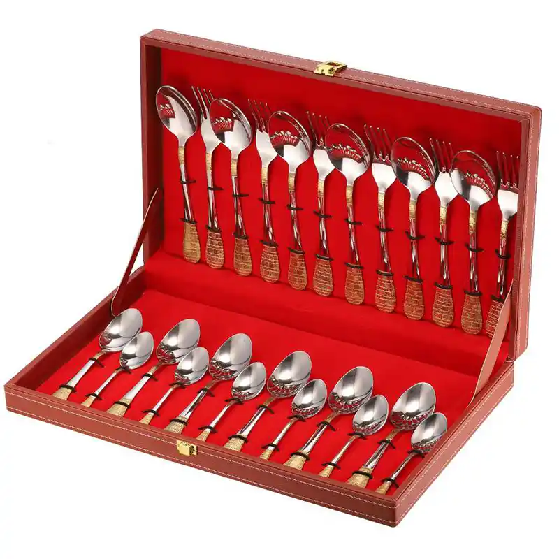 Cutlery Set in Leathrite Box with Spoon and Fork 24 Pcs