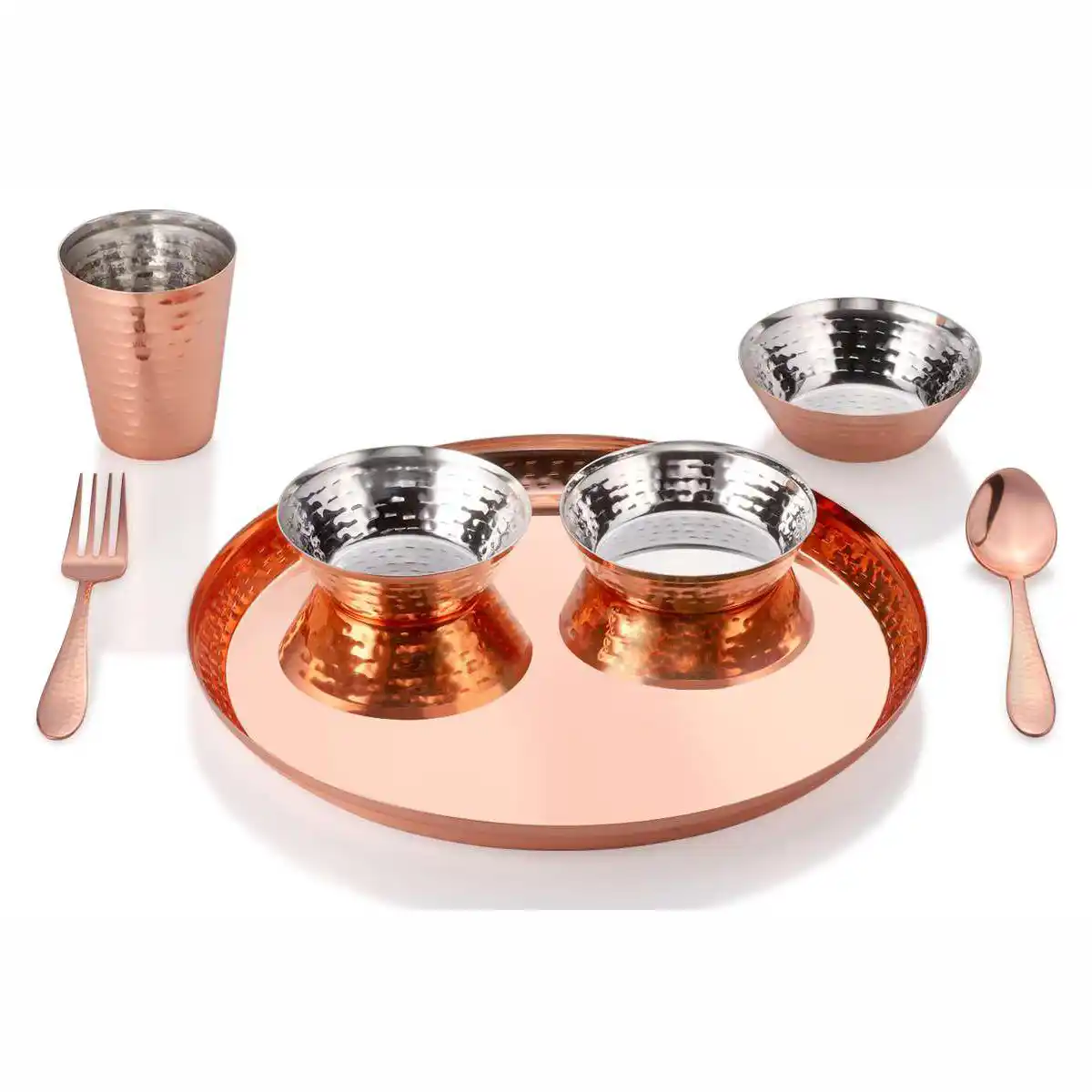 Vento Hammered Copper Antique Thali Set Of 7 Pcs